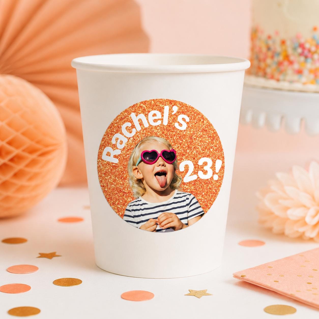 Personalized Glitter Birthday Stickers, Custom Photo Birthday Stickers, Name & Age Party Stickers, Custom Cup Stickers, Party Favor Labels