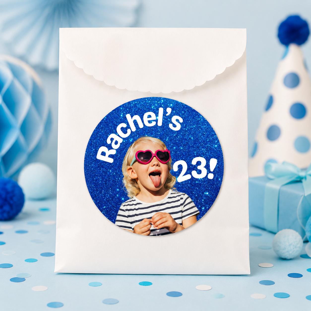 Personalized Glitter Birthday Stickers, Custom Photo Birthday Stickers, Name & Age Party Stickers, Custom Cup Stickers, Party Favor Labels