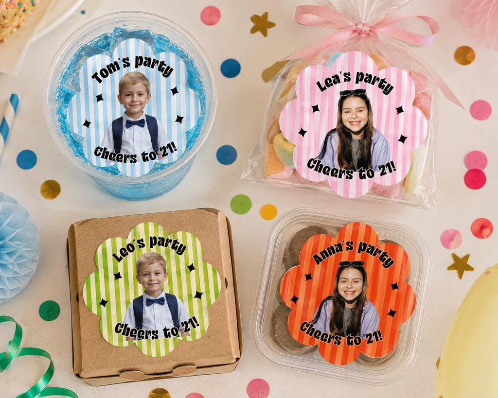Personalized Birthday Stickers, Custom Photo Stickers, Birthday Cup Stickers, Custom Party Favor Labels, Custom Birthday Stickers