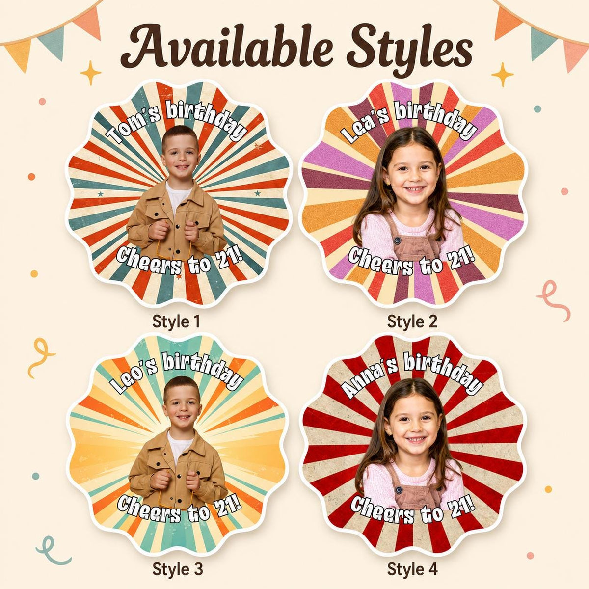 Personalized Birthday Stickers with Photo, Custom Birthday Stickers, Retro Party Favor Labels, Cup Stickers, Custom Photo Stickers