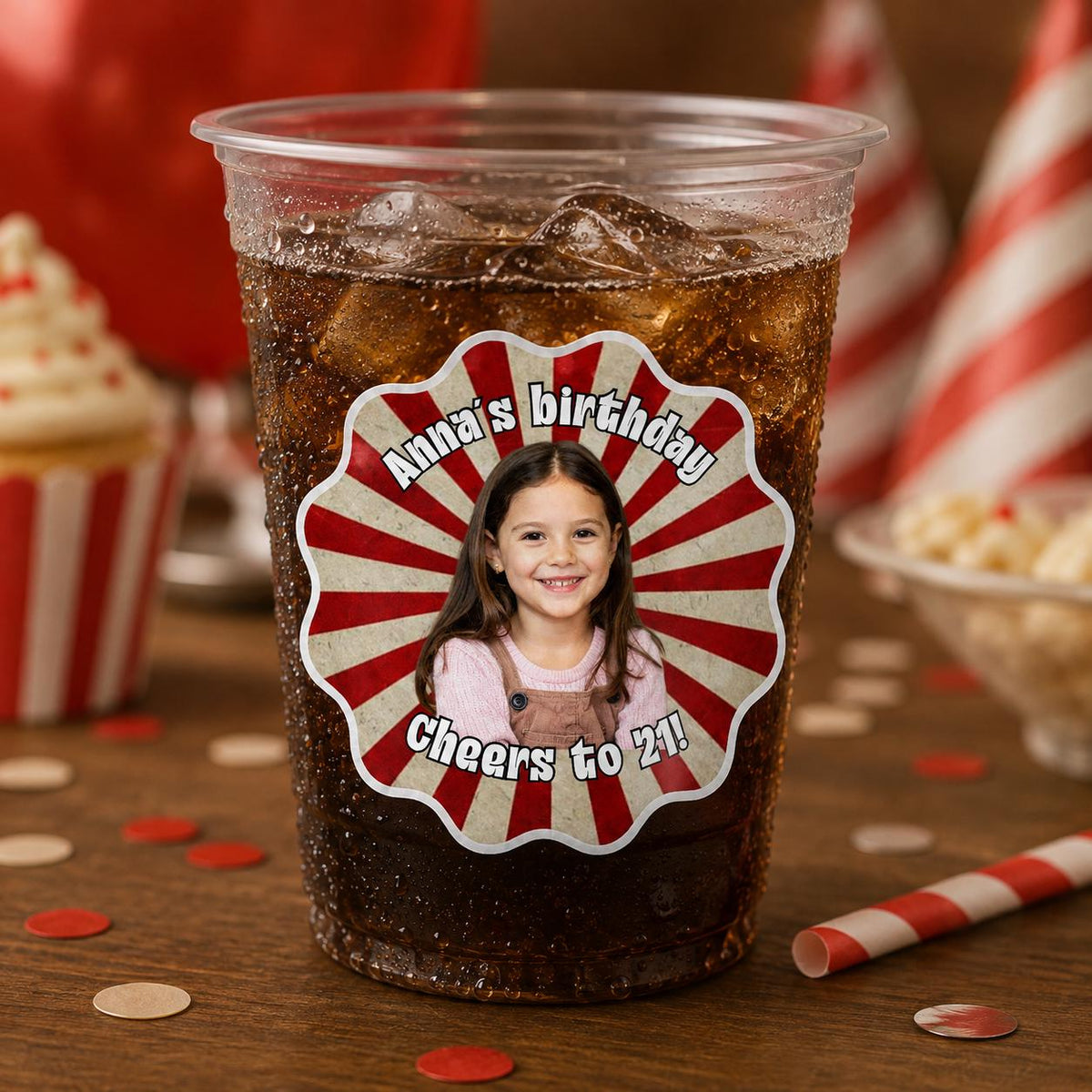 Personalized Birthday Stickers with Photo, Custom Birthday Stickers, Retro Party Favor Labels, Cup Stickers, Custom Photo Stickers