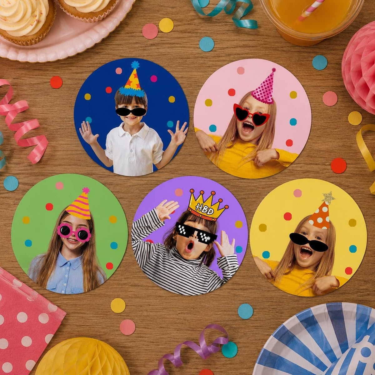 Personalized Birthday Photo Stickers, Custom Face Birthday Stickers, Party Favor Stickers, Cup Stickers, Custom Birthday Labels