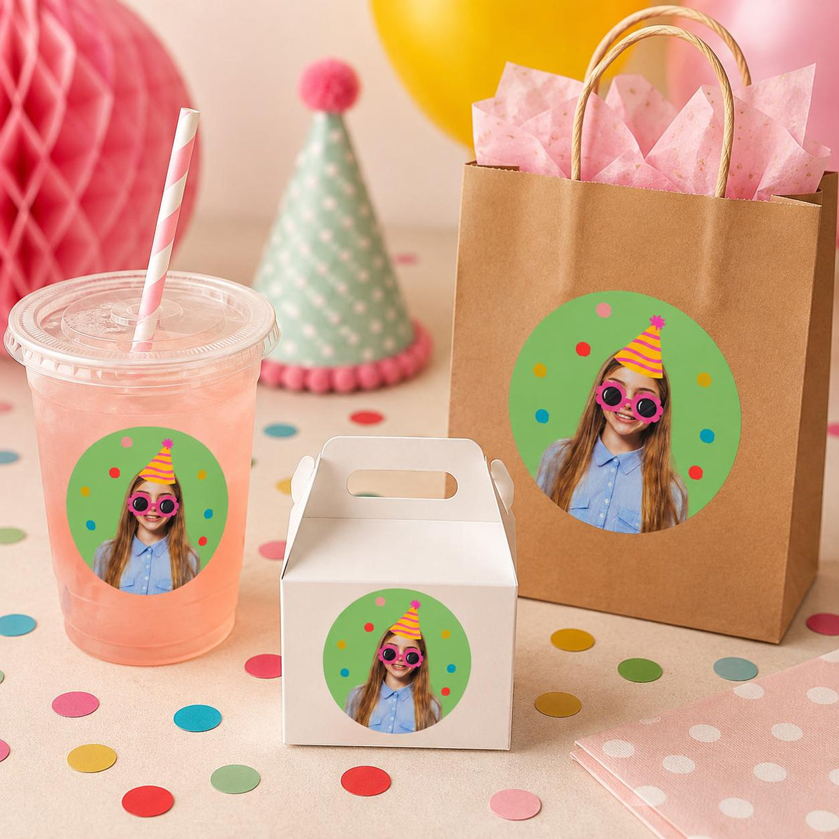 Personalized Birthday Photo Stickers, Custom Face Birthday Stickers, Party Favor Stickers, Cup Stickers, Custom Birthday Labels