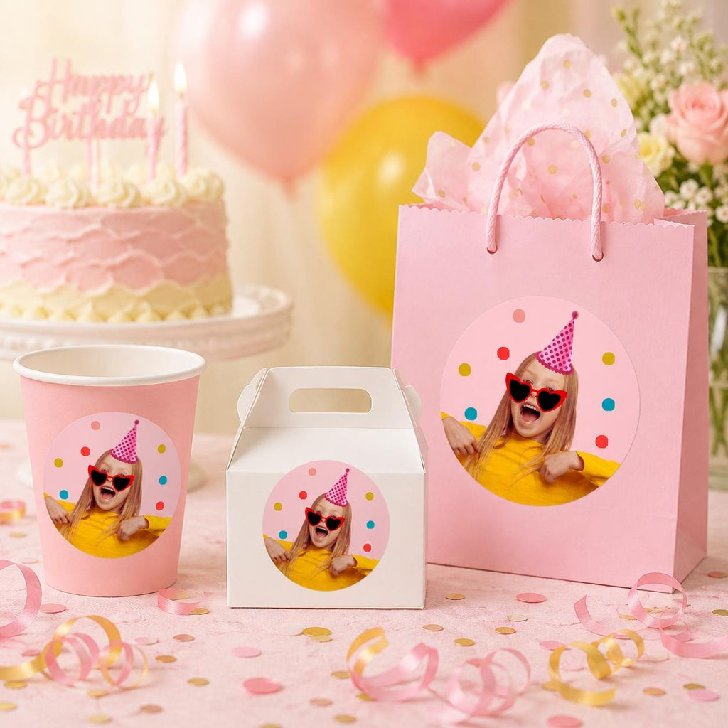 Personalized Birthday Photo Stickers, Custom Face Birthday Stickers, Party Favor Stickers, Cup Stickers, Custom Birthday Labels