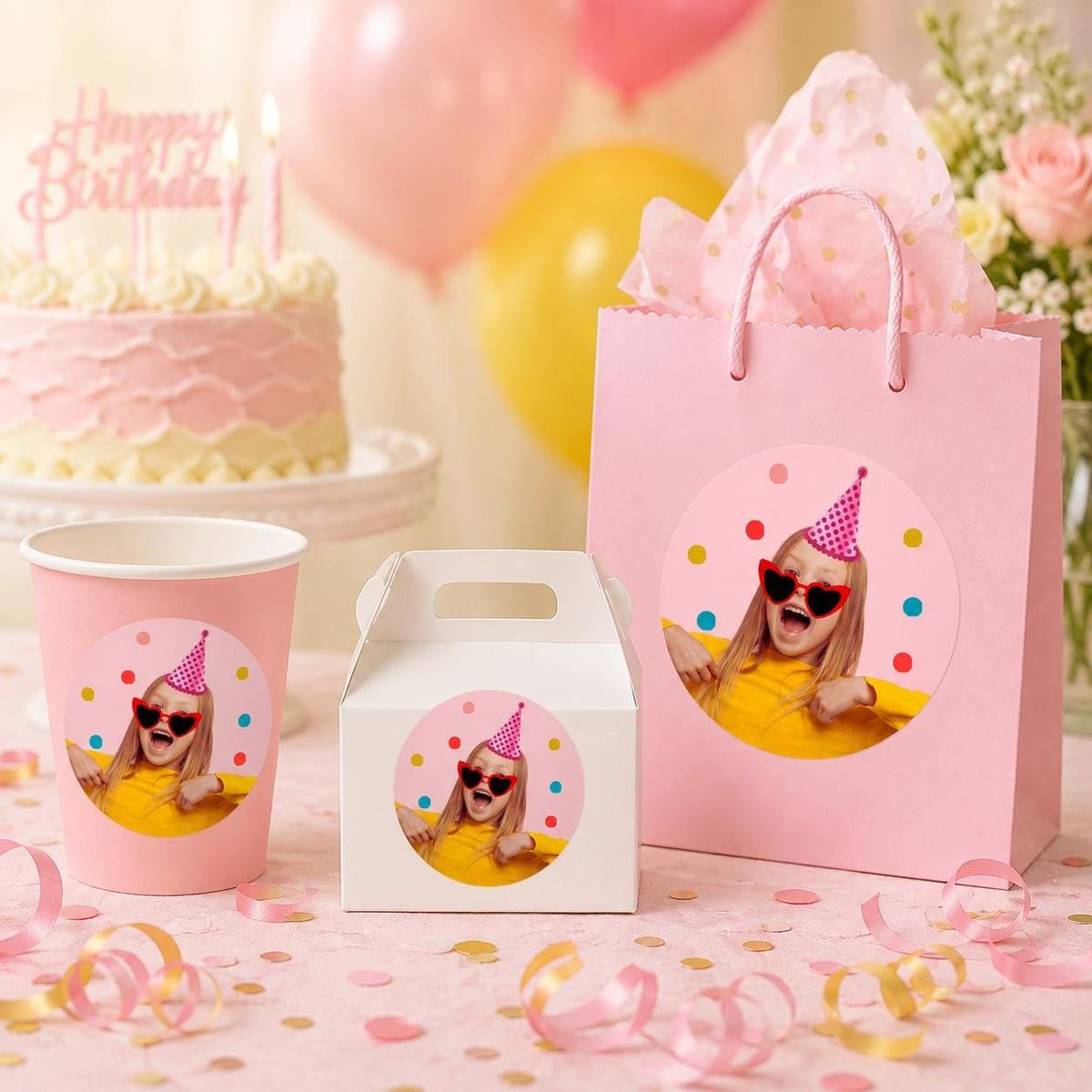 Personalized Birthday Photo Stickers, Custom Face Birthday Stickers, Party Favor Stickers, Cup Stickers, Custom Birthday Labels