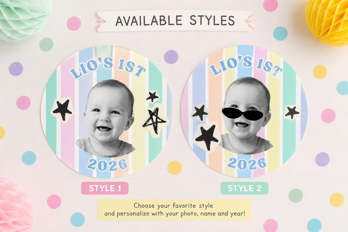 Personalized First Birthday Photo Stickers, Custom Baby Face Stickers, 1st Birthday Party Favor Stickers, Custom Cup Stickers