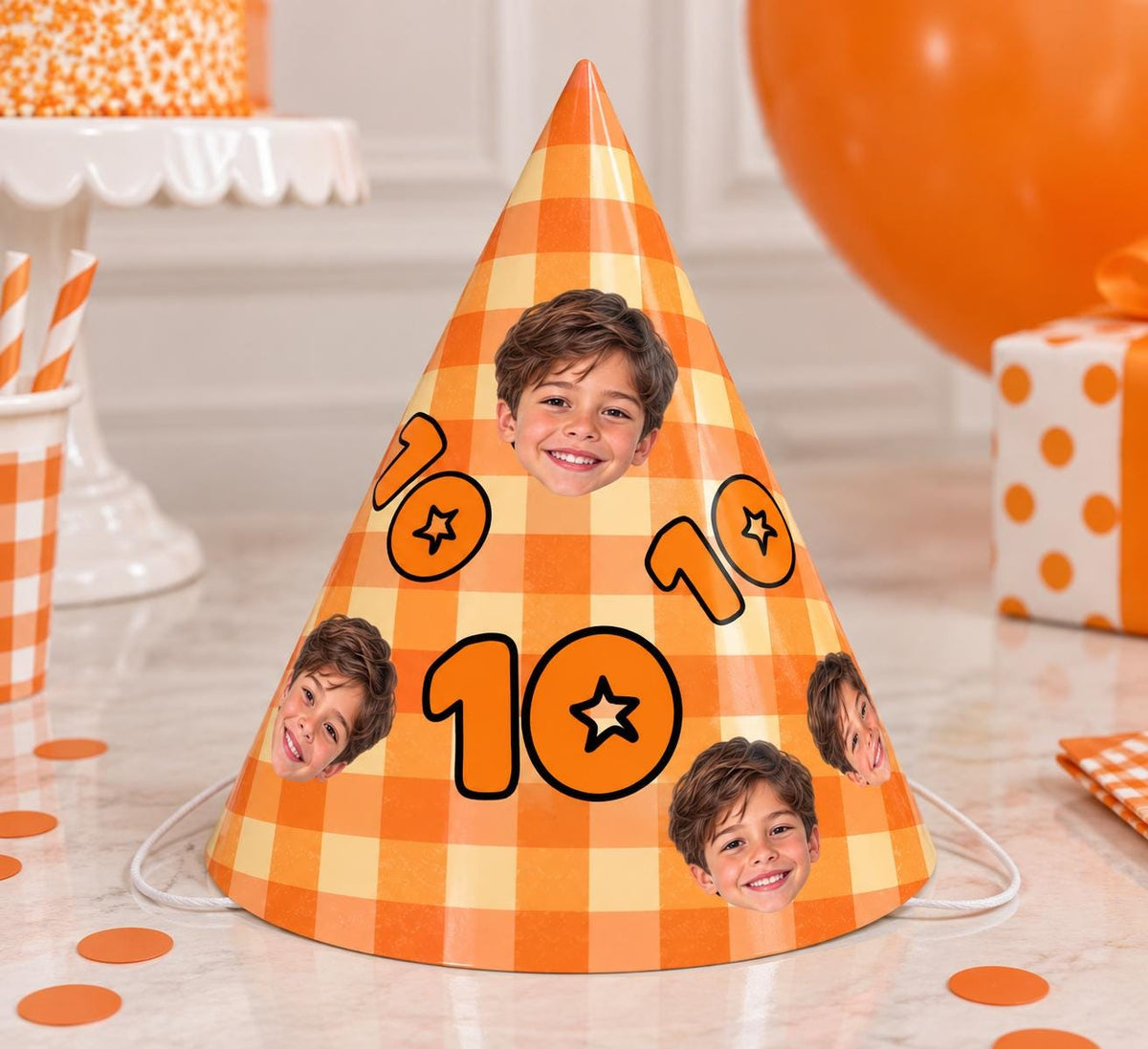 Personalized Photo Birthday Party Hats, Custom Face Party Hat, Age Birthday Hats, Gingham Party Hat, Kids & Adult Birthday Decor