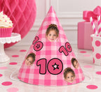Personalized Photo Birthday Party Hats, Custom Face Party Hat, Age Birthday Hats, Gingham Party Hat, Kids & Adult Birthday Decor