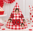 Personalized Photo Birthday Party Hats, Custom Face Party Hat, Age Birthday Hats, Gingham Party Hat, Kids & Adult Birthday Decor