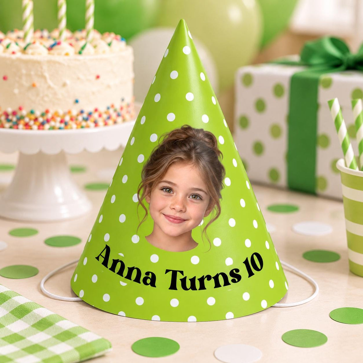 Personalized Photo Birthday Party Hats, Custom Face Party Hat, Name and Age Birthday Hat, Polka Dot Party Hats, Birthday Party Decor
