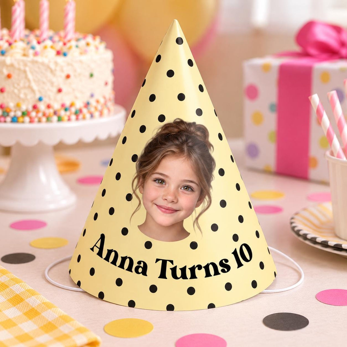 Personalized Photo Birthday Party Hats, Custom Face Party Hat, Name and Age Birthday Hat, Polka Dot Party Hats, Birthday Party Decor