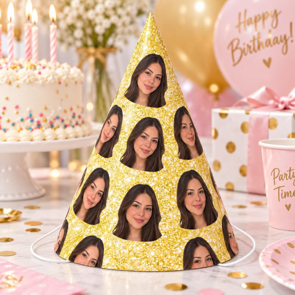 Personalized Glitter Photo Party Hats, Custom Face Birthday Hat, Funny Birthday Party Hat, Custom Photo Party Decor, Birthday Favor