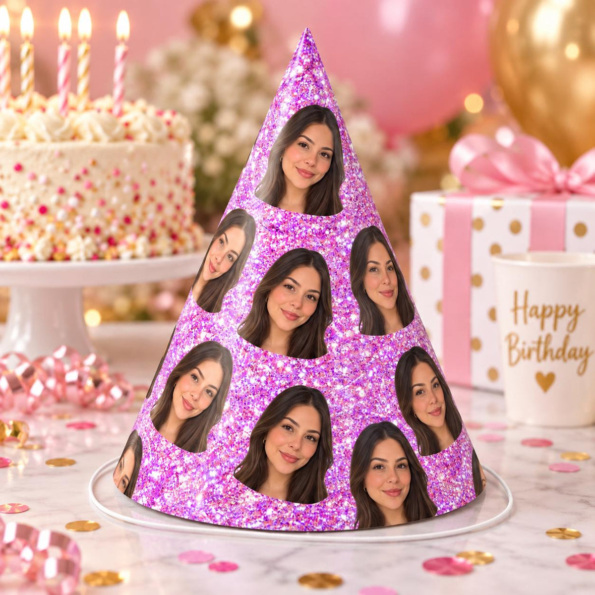 Personalized Glitter Photo Party Hats, Custom Face Birthday Hat, Funny Birthday Party Hat, Custom Photo Party Decor, Birthday Favor