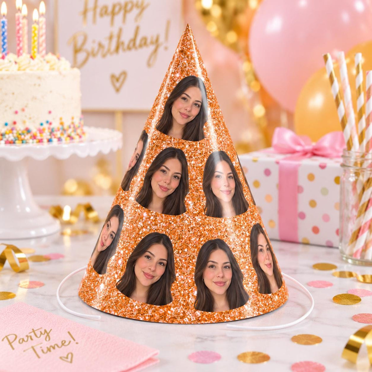 Personalized Glitter Photo Party Hats, Custom Face Birthday Hat, Funny Birthday Party Hat, Custom Photo Party Decor, Birthday Favor