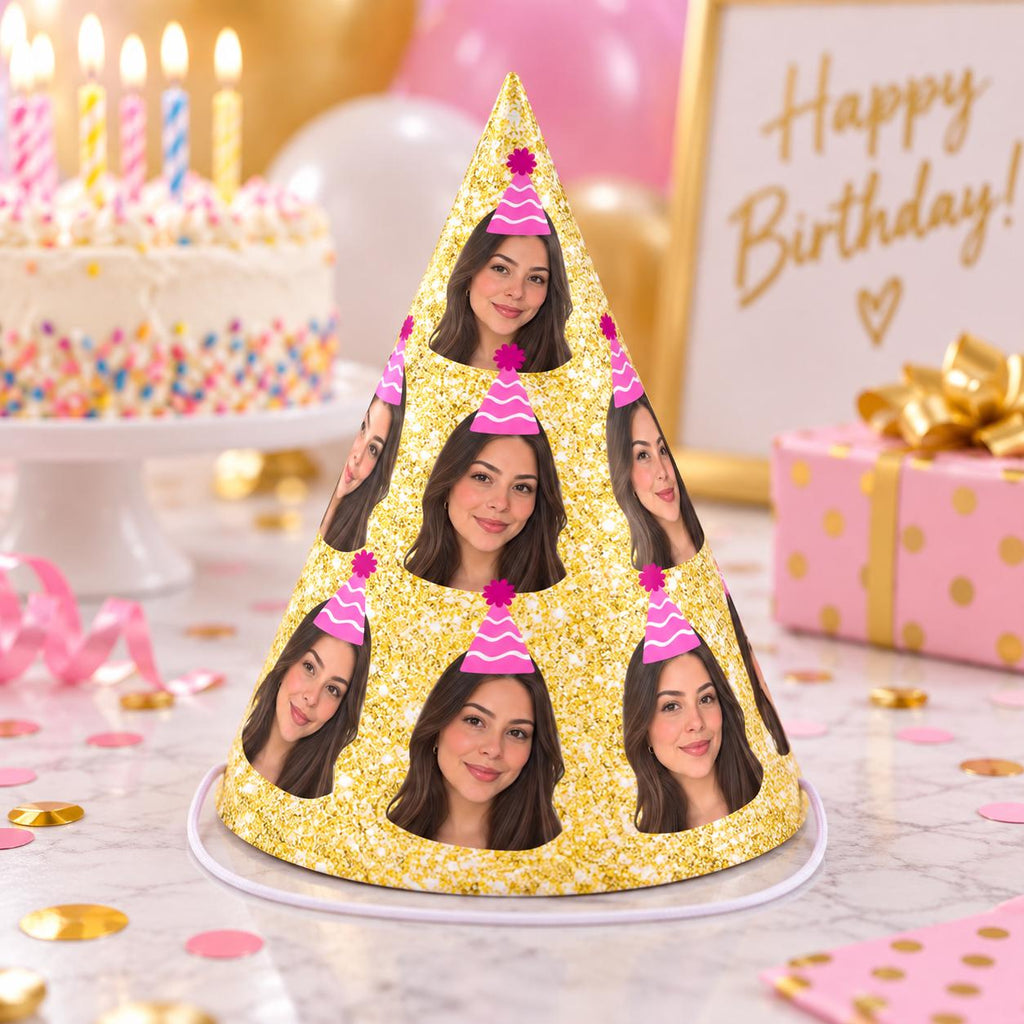 Personalized Glitter Photo Party Hats, Custom Face Birthday Hat, Funny Birthday Party Hat, Custom Photo Party Decor, Birthday Favor