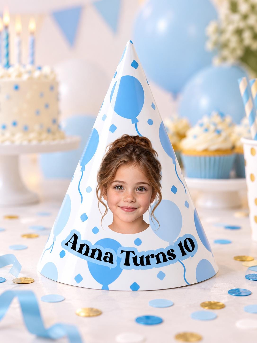 Personalized Birthday Party Hats with Photo, Custom Face Party Hat, Balloon Birthday Hat, Kids & Adult Cone Hat, Birthday Party Decor