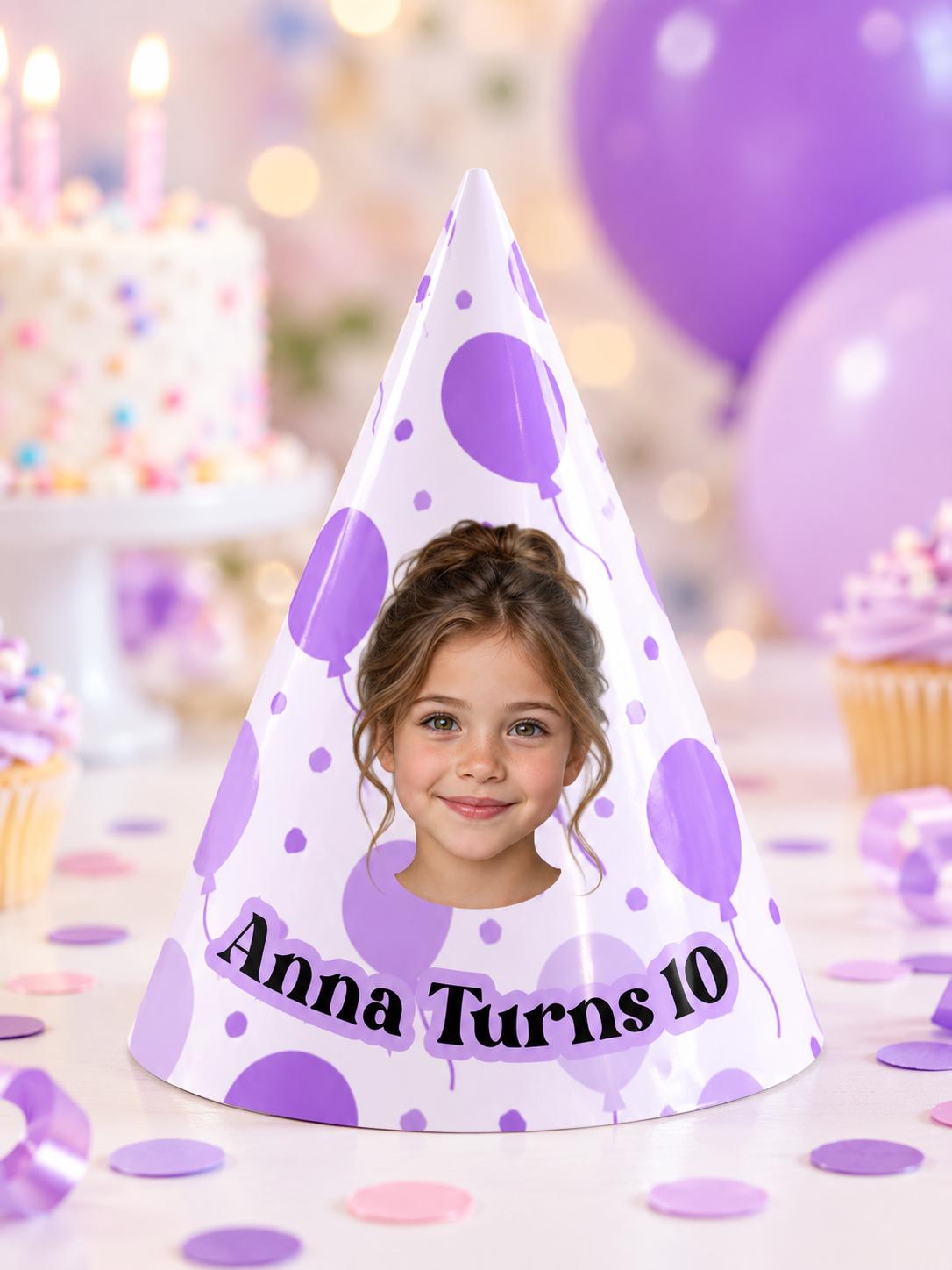 Personalized Birthday Party Hats with Photo, Custom Face Party Hat, Balloon Birthday Hat, Kids & Adult Cone Hat, Birthday Party Decor