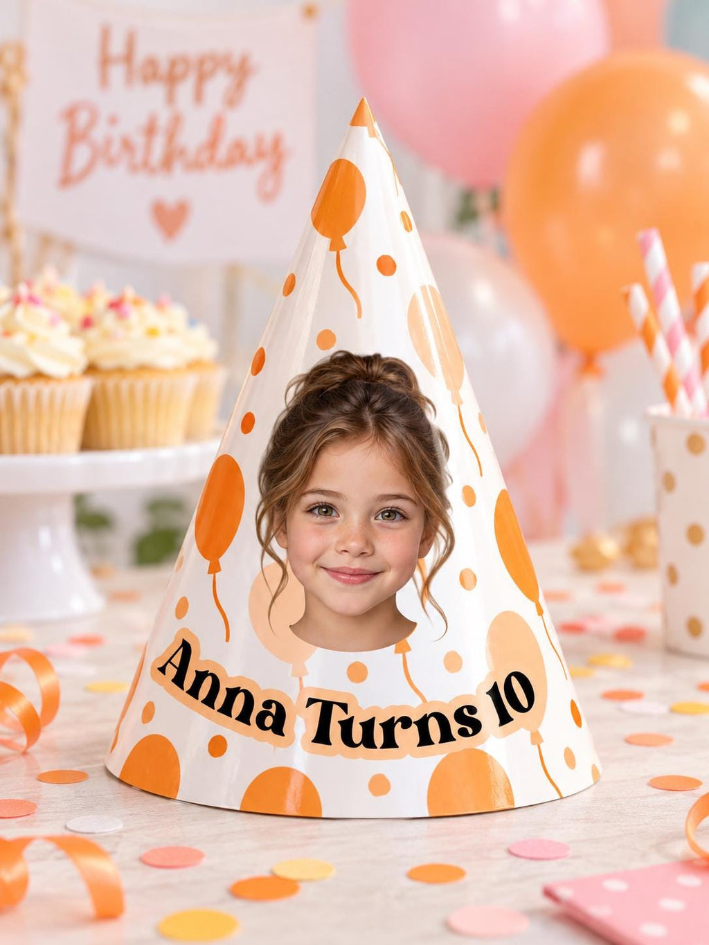 Personalized Birthday Party Hats with Photo, Custom Face Party Hat, Balloon Birthday Hat, Kids & Adult Cone Hat, Birthday Party Decor