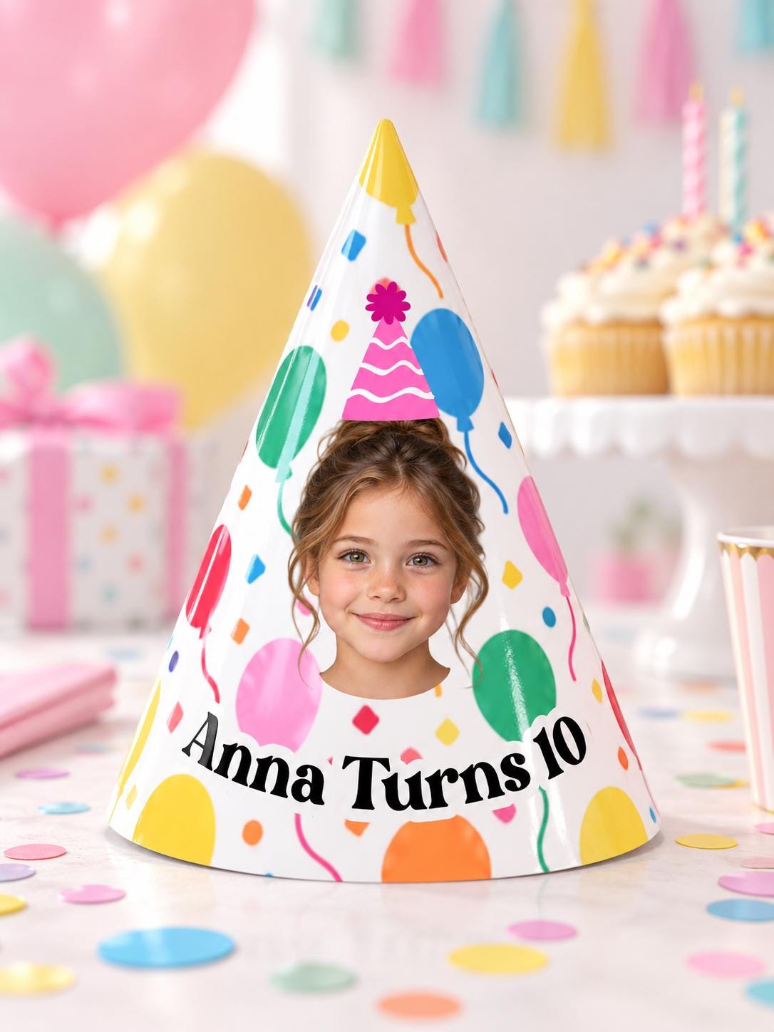 Personalized Birthday Party Hats with Photo, Custom Face Party Hat, Balloon Birthday Hat, Kids & Adult Cone Hat, Birthday Party Decor