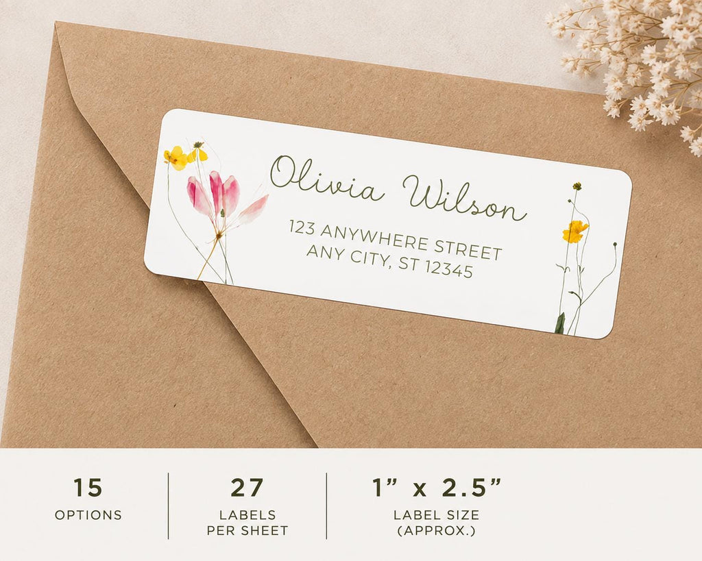 Personalized Return Address Labels, Custom Floral Address Stickers, Envelope Labels, Wedding & Thank You Mail, 27 Per Sheet