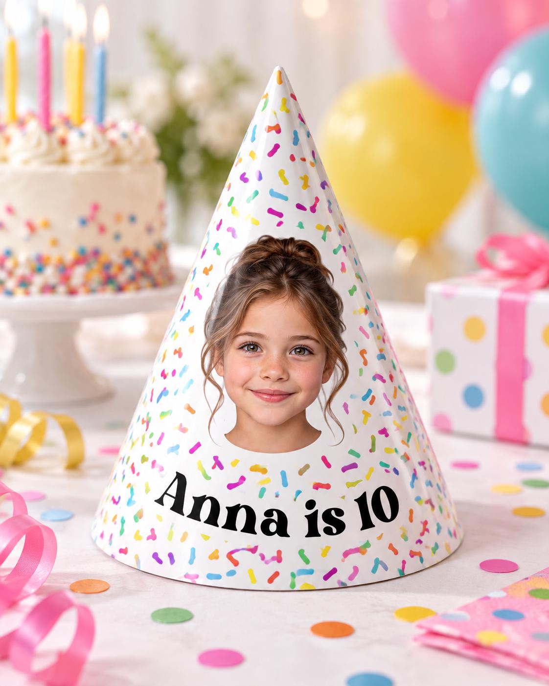 Personalized Photo Birthday Party Hats, Custom Face Party Hat, Name and Age Cone Hats, Kids Birthday Decor, Custom Party Favors