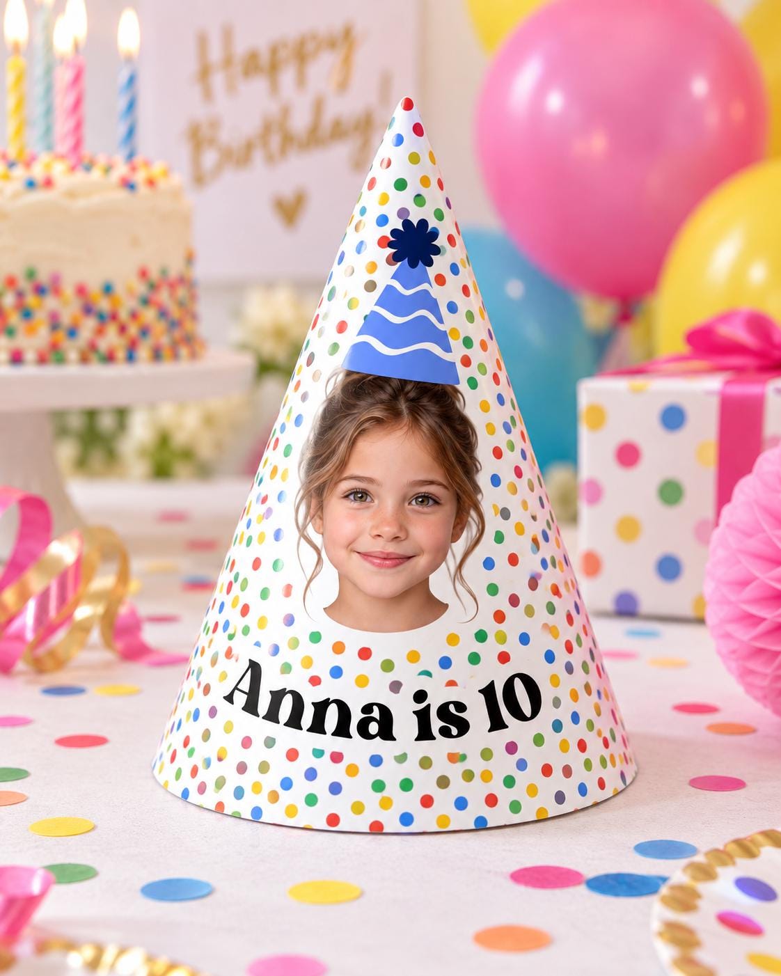 Personalized Photo Birthday Party Hats, Custom Face Party Hat, Name and Age Cone Hats, Kids Birthday Decor, Custom Party Favors