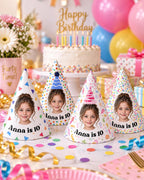 Personalized Photo Birthday Party Hats, Custom Face Party Hat, Name and Age Cone Hats, Kids Birthday Decor, Custom Party Favors