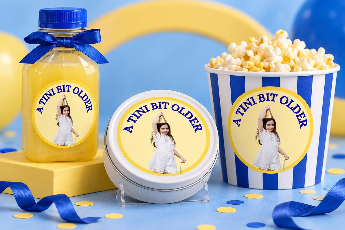 Custom Birthday Photo Stickers, Personalized Birthday Stickers, Photo Party Labels, Custom Age Stickers, Birthday Favor Stickers