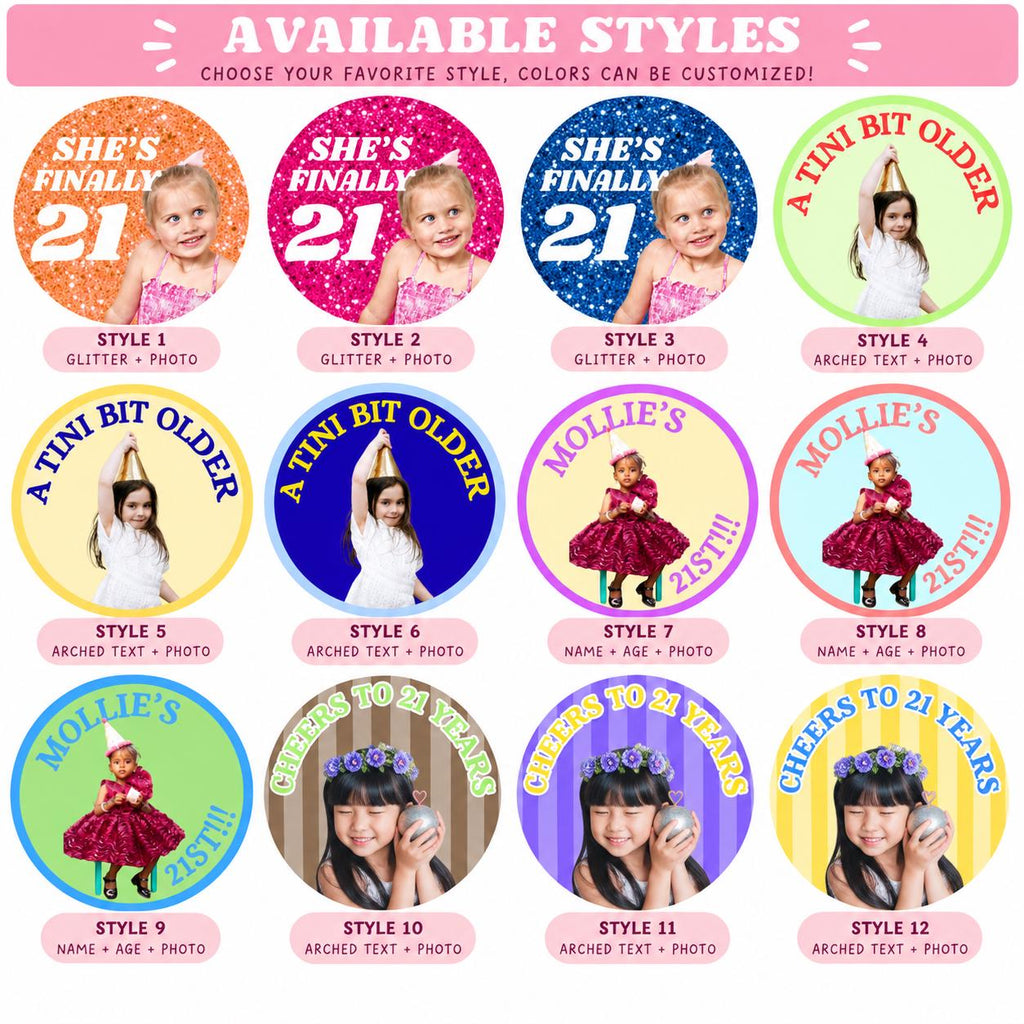 Custom Birthday Photo Stickers, Personalized Birthday Stickers, Photo Party Labels, Custom Age Stickers, Birthday Favor Stickers