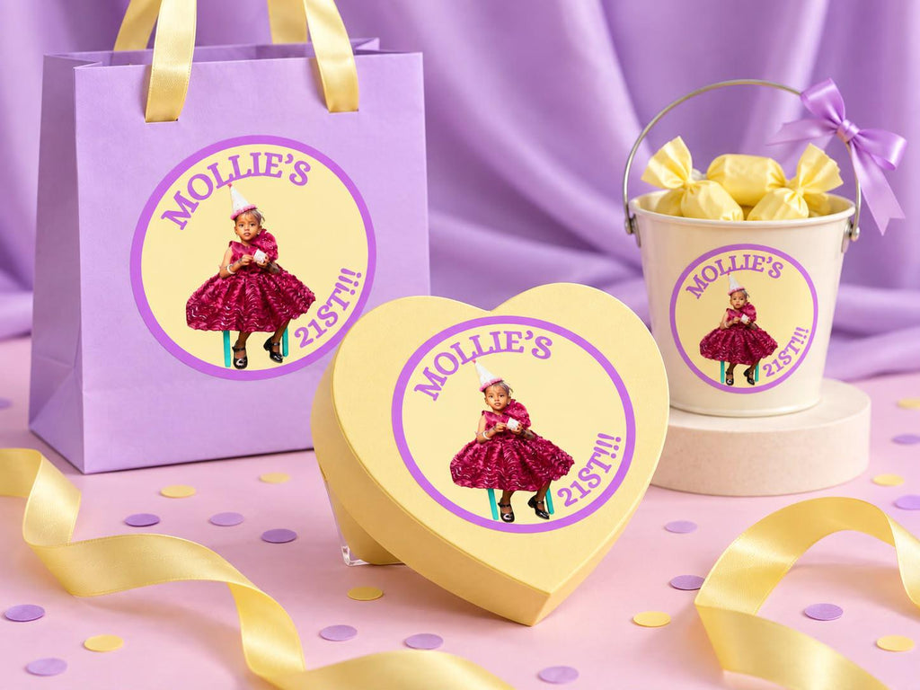 Custom Birthday Photo Stickers, Personalized Birthday Stickers, Photo Party Labels, Custom Age Stickers, Birthday Favor Stickers
