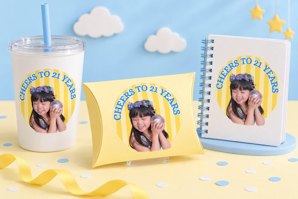 Custom Birthday Photo Stickers, Personalized Birthday Stickers, Photo Party Labels, Custom Age Stickers, Birthday Favor Stickers