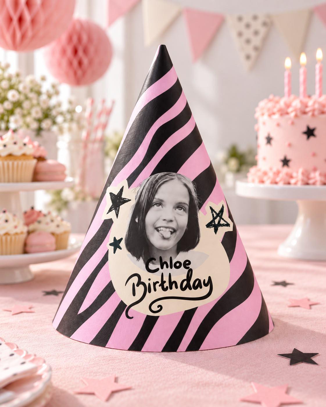 Personalized Photo Birthday Party Hat, Custom Face Cone Hat, Kids Birthday Hat, Photo Party Hat, Custom Birthday Decor