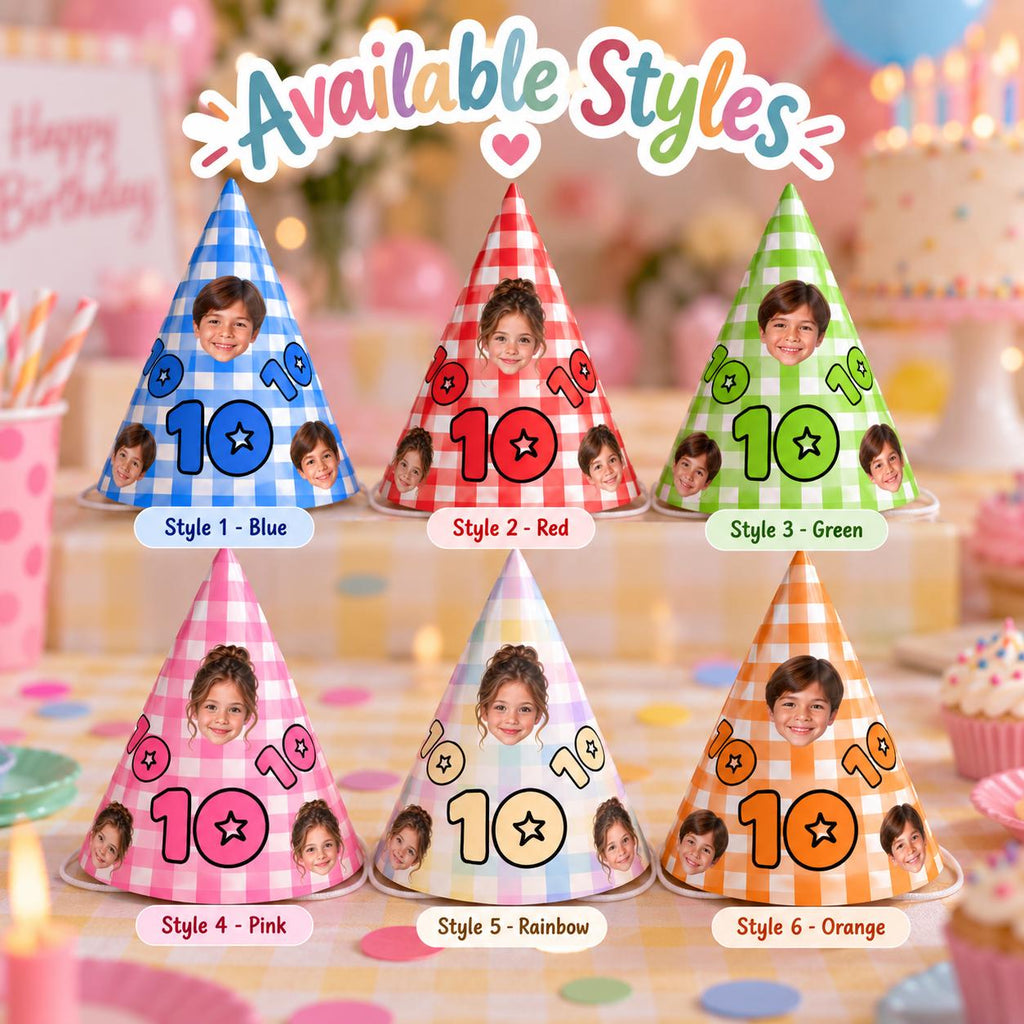 Personalized Photo Birthday Party Hats, Custom Face Party Hat, Age Birthday Hats, Gingham Party Hat, Kids & Adult Birthday Decor
