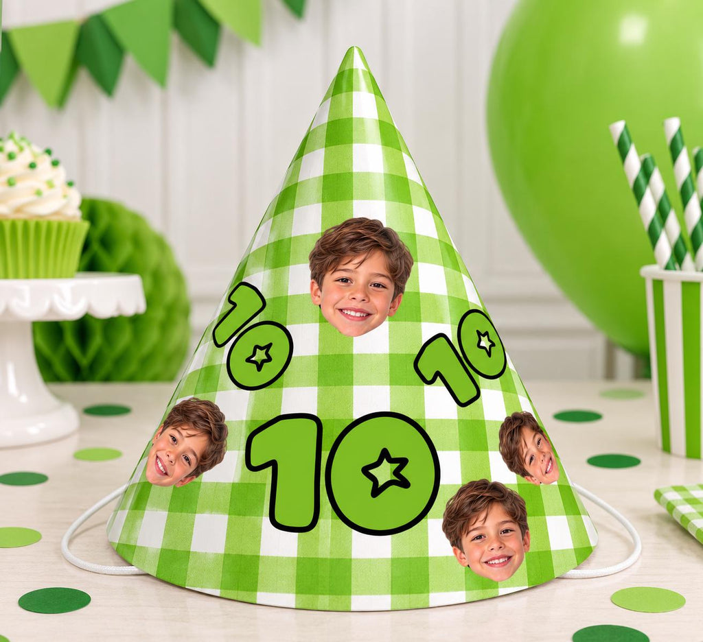 Personalized Photo Birthday Party Hats, Custom Face Party Hat, Age Birthday Hats, Gingham Party Hat, Kids & Adult Birthday Decor