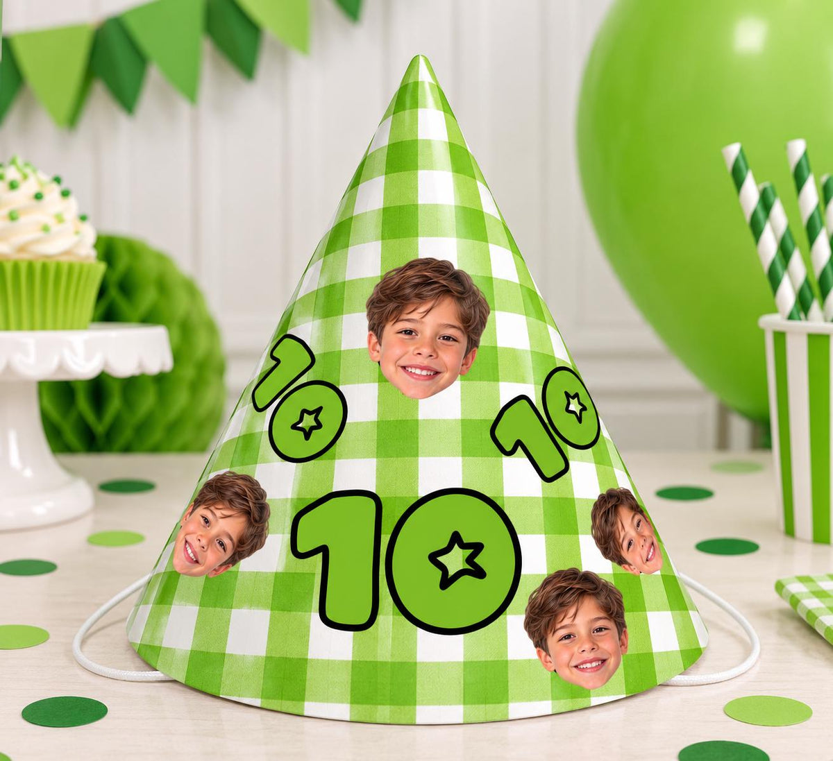 Personalized Photo Birthday Party Hats, Custom Face Party Hat, Age Birthday Hats, Gingham Party Hat, Kids & Adult Birthday Decor