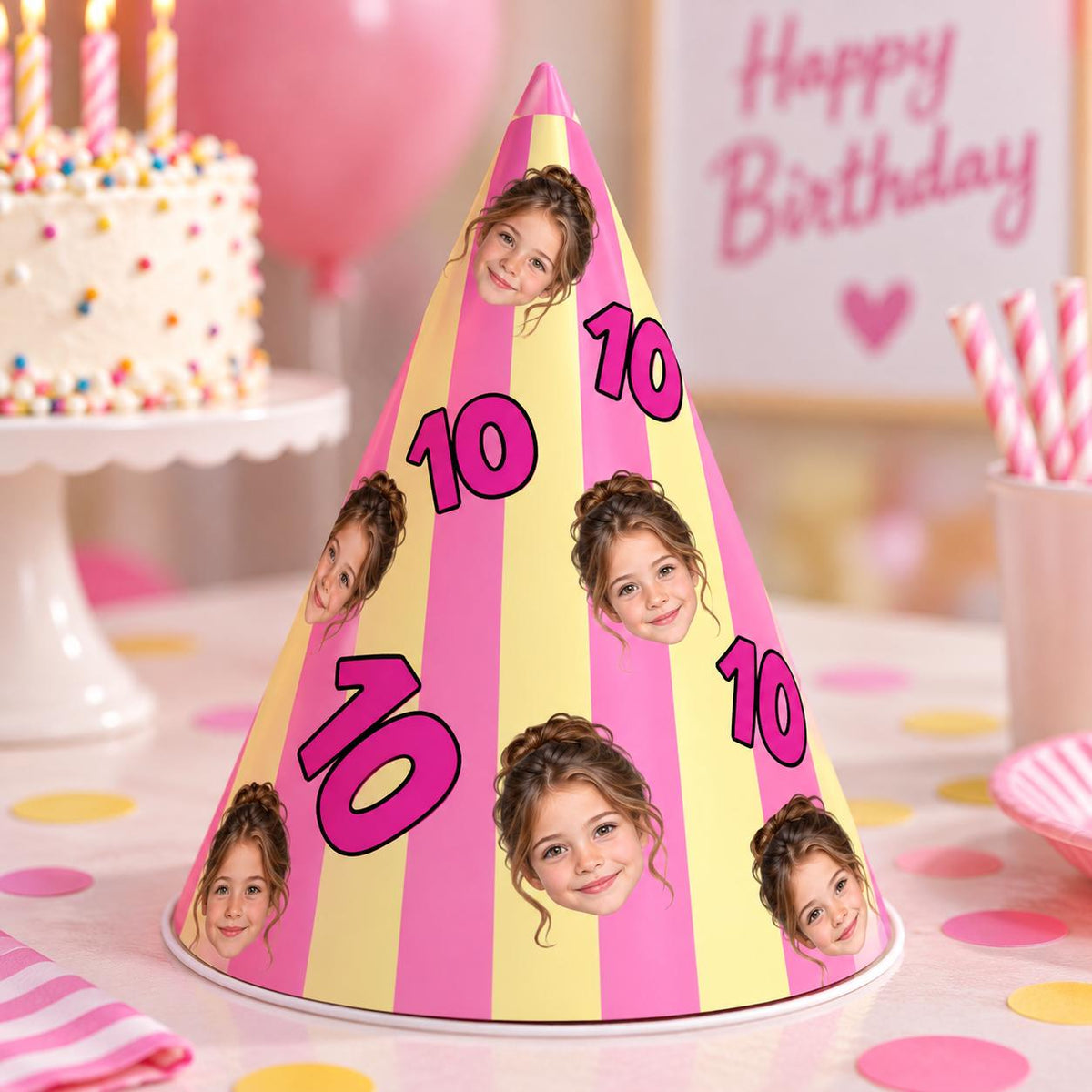 Personalized Photo Birthday Party Hats, Custom Face Party Hat, Age Birthday Hat, Striped Party Hats, Kids Adult Birthday Decor