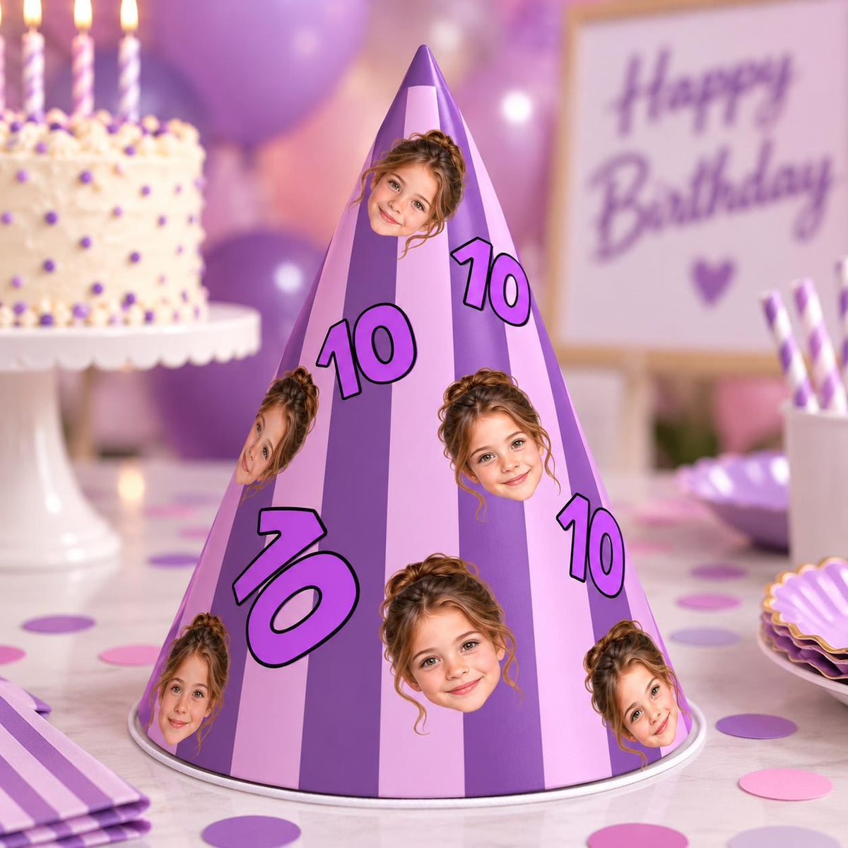 Personalized Photo Birthday Party Hats, Custom Face Party Hat, Age Birthday Hat, Striped Party Hats, Kids Adult Birthday Decor