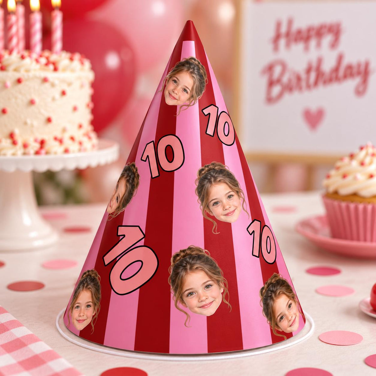 Personalized Photo Birthday Party Hats, Custom Face Party Hat, Age Birthday Hat, Striped Party Hats, Kids Adult Birthday Decor