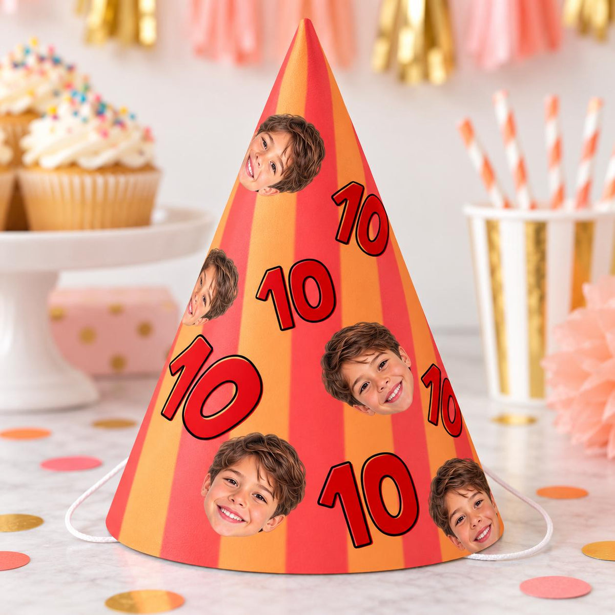 Personalized Photo Birthday Party Hats, Custom Face Party Hat, Age Birthday Hat, Striped Party Hats, Kids Adult Birthday Decor