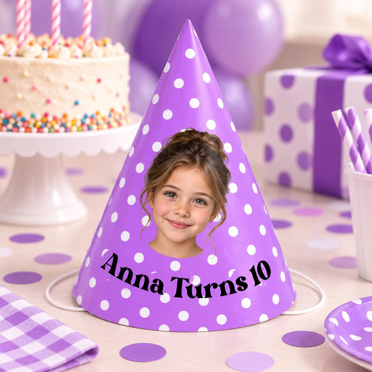 Personalized Photo Birthday Party Hats, Custom Face Party Hat, Name and Age Birthday Hat, Polka Dot Party Hats, Birthday Party Decor
