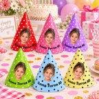 Personalized Photo Birthday Party Hats, Custom Face Party Hat, Name and Age Birthday Hat, Polka Dot Party Hats, Birthday Party Decor