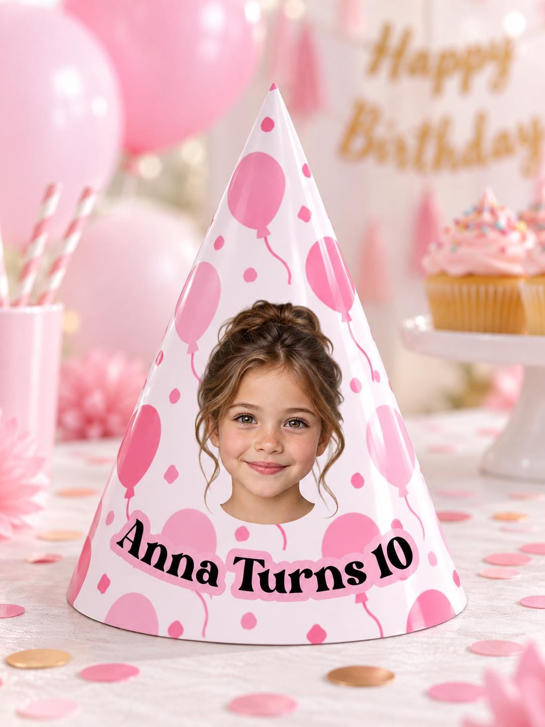 Personalized Birthday Party Hats with Photo, Custom Face Party Hat, Balloon Birthday Hat, Kids & Adult Cone Hat, Birthday Party Decor