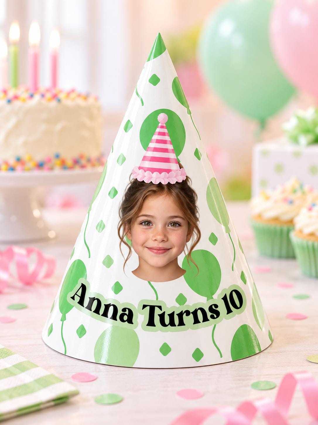 Personalized Birthday Party Hats with Photo, Custom Face Party Hat, Balloon Birthday Hat, Kids & Adult Cone Hat, Birthday Party Decor