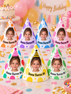 Personalized Birthday Party Hats with Photo, Custom Face Party Hat, Balloon Birthday Hat, Kids & Adult Cone Hat, Birthday Party Decor