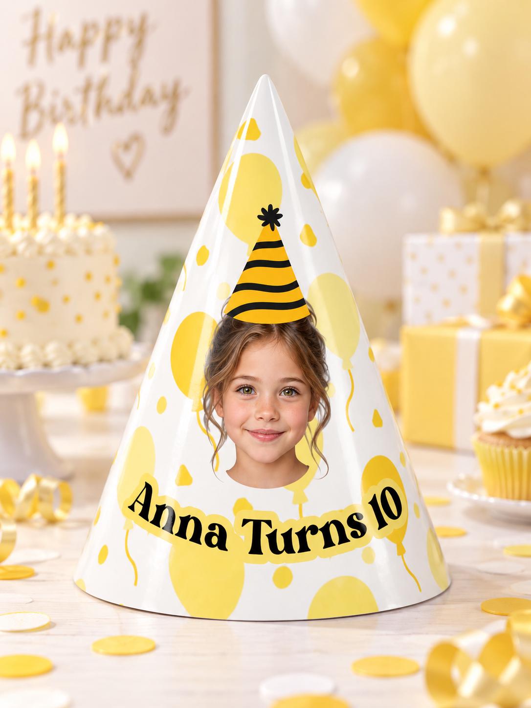 Personalized Birthday Party Hats with Photo, Custom Face Party Hat, Balloon Birthday Hat, Kids & Adult Cone Hat, Birthday Party Decor