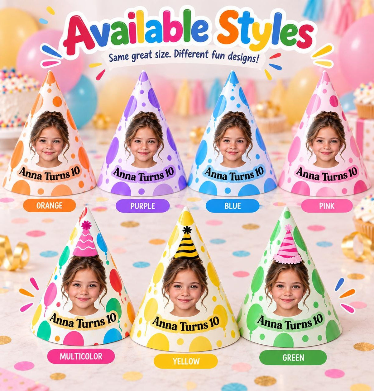 Personalized Birthday Party Hats with Photo, Custom Face Party Hat, Balloon Birthday Hat, Kids & Adult Cone Hat, Birthday Party Decor