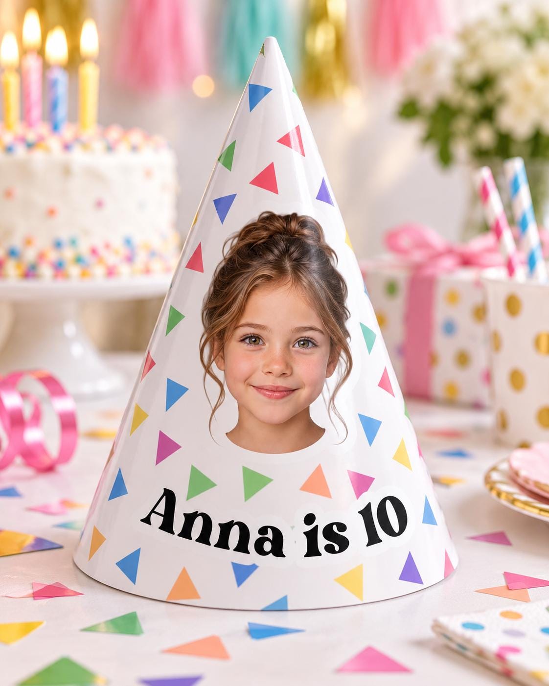 Personalized Photo Birthday Party Hats, Custom Face Party Hat, Name and Age Cone Hats, Kids Birthday Decor, Custom Party Favors