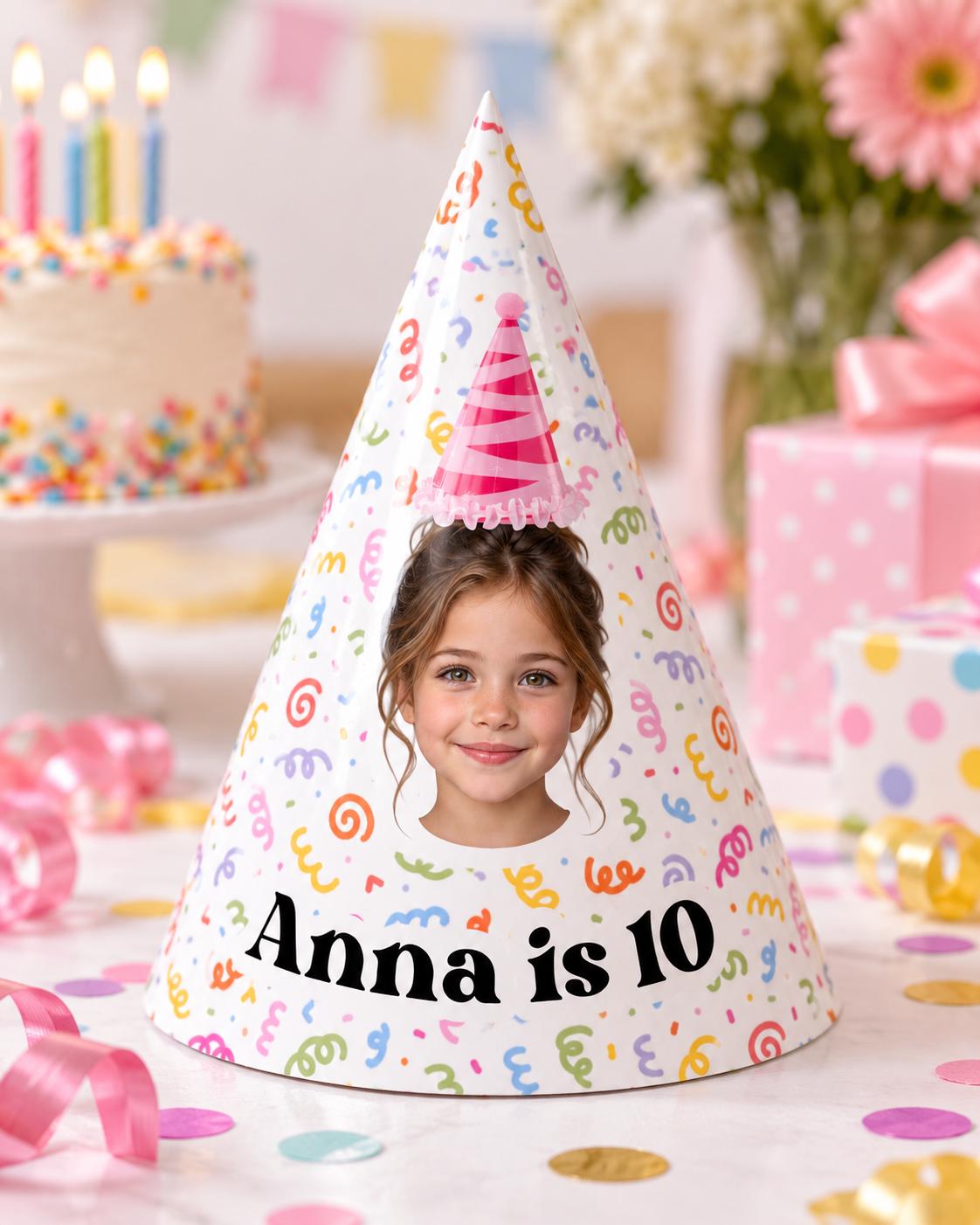 Personalized Photo Birthday Party Hats, Custom Face Party Hat, Name and Age Cone Hats, Kids Birthday Decor, Custom Party Favors