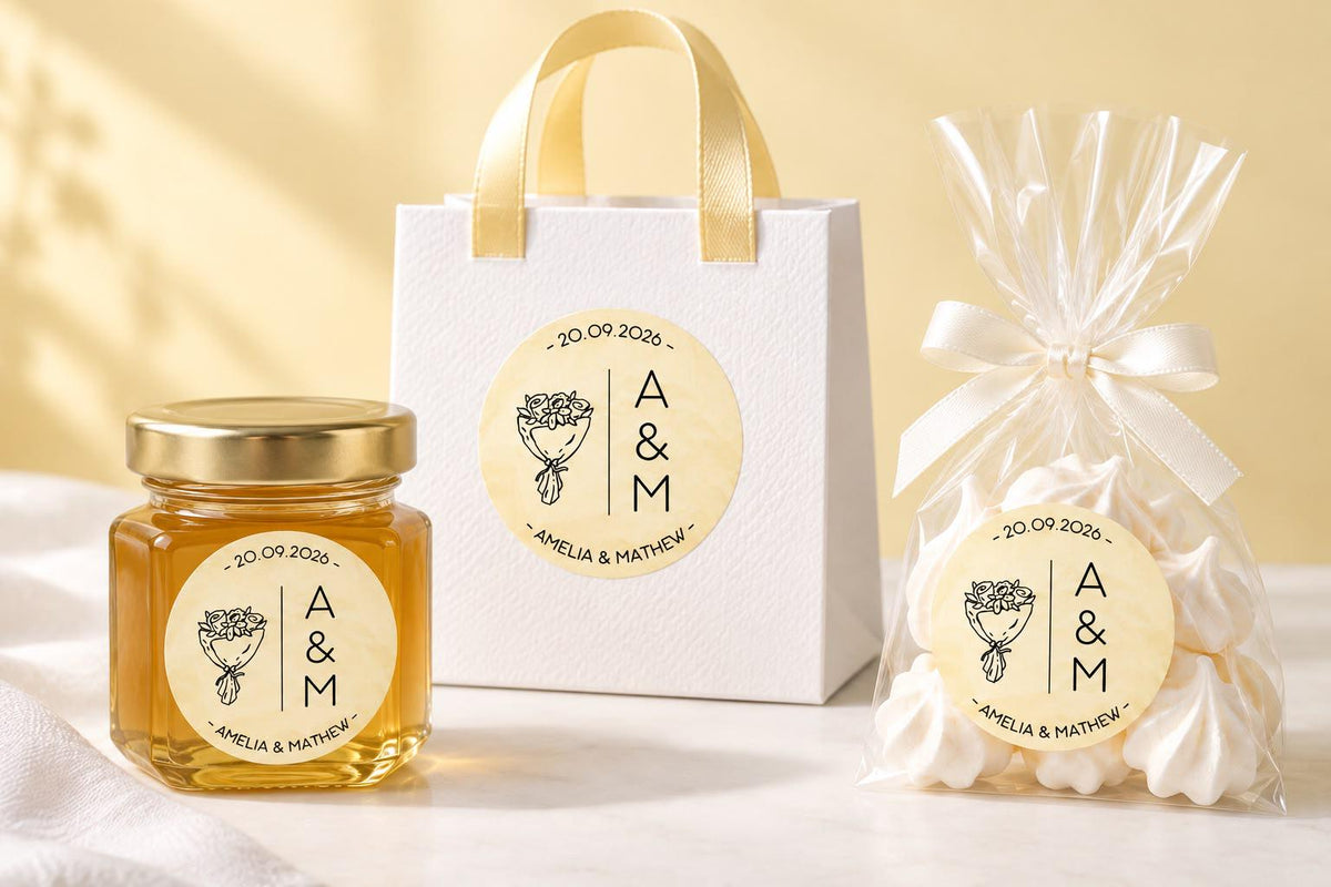 Personalized Wedding Stickers, Custom Wedding Favor Labels, Round Wedding Stickers, Initials & Date Favor Seals, 2 3 4 5 Inch
