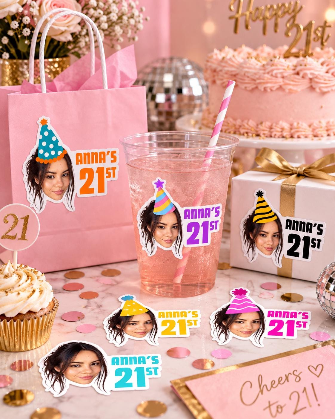 Custom Face Birthday Stickers, Personalized Photo Stickers, Birthday Party Favor Labels, Custom Age & Name Stickers, Die Cut Face Stickers